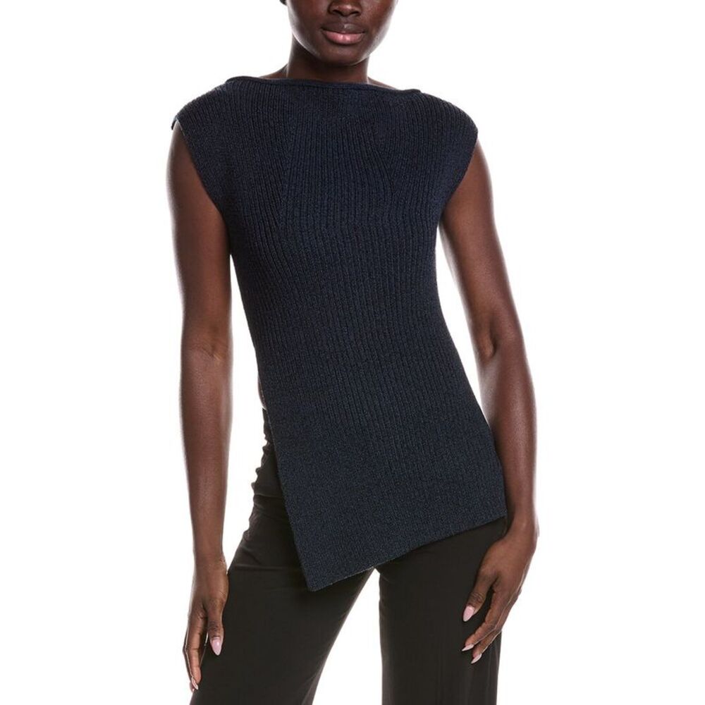 A.L.C. Black Asymmetric Ribbed Knit Short Sleeve Top